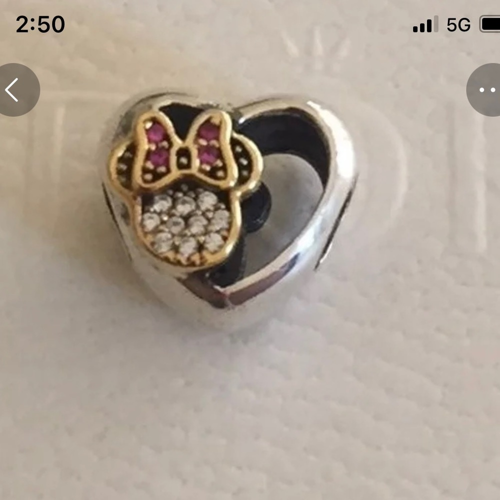 Mickey & Minnie Mouse sterling pave heart charm